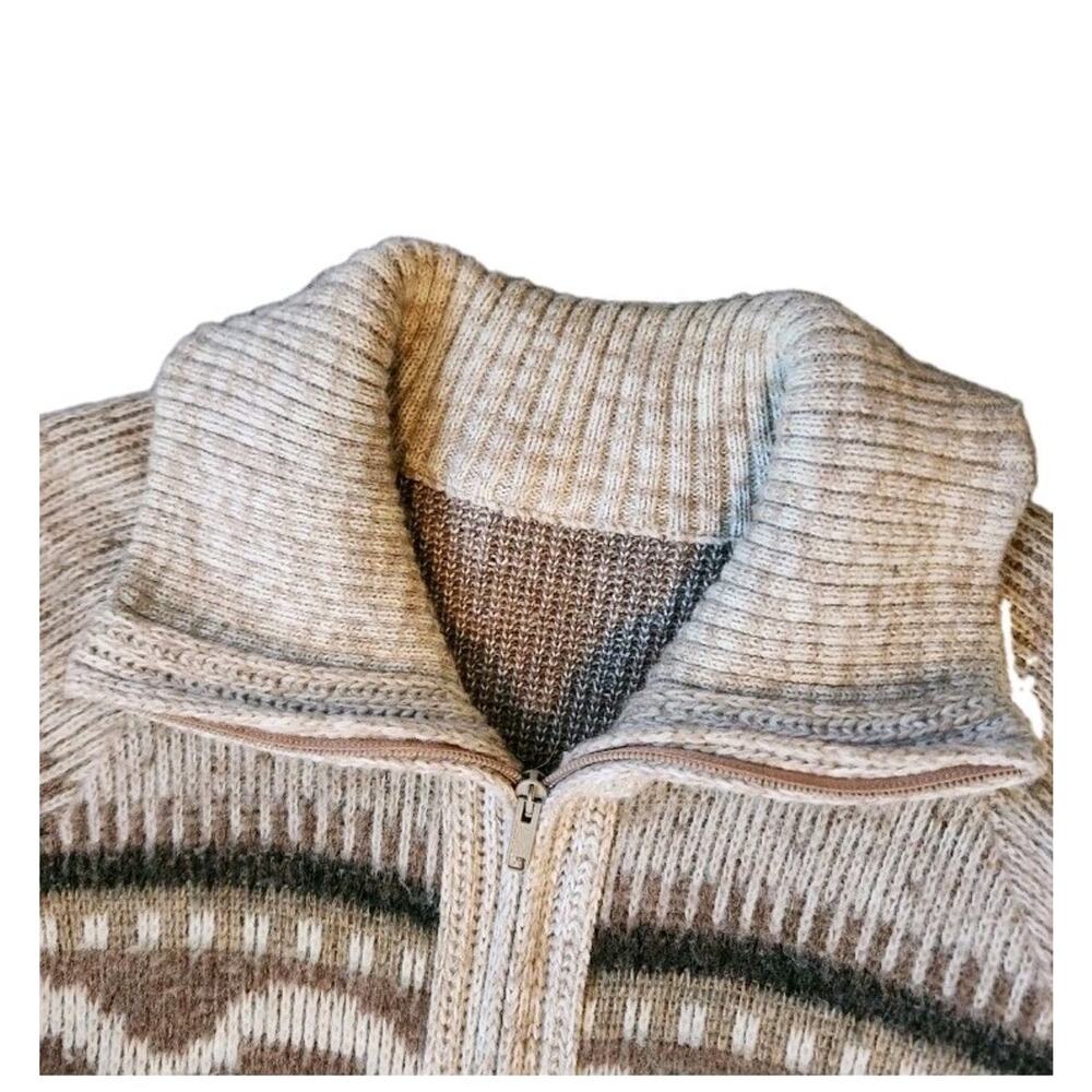 Vintage Handmade Cowichan Style Wool Knit Zip Cardigan Oversized Med Sweater 70s - Picture 6 of 10